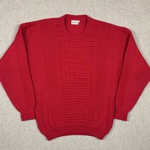 Vintage Italian Cable Knit Sweater Small Red Crewneck Fisherman Wool Nautical S